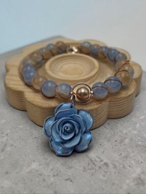 Handmade wirewrapped Blue Rose Charm Bracelet